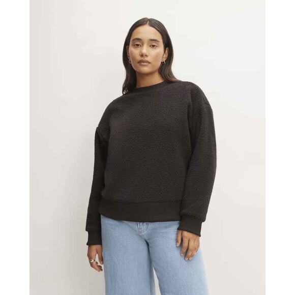 NWT Everlane Womens Black The ReNew Fleece Oversized Crew Sweatshirt Size S - Picture 1 of 6